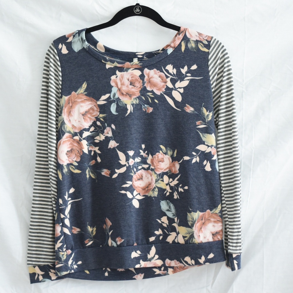 Tria Tria Floral and Stripe Top Sz L